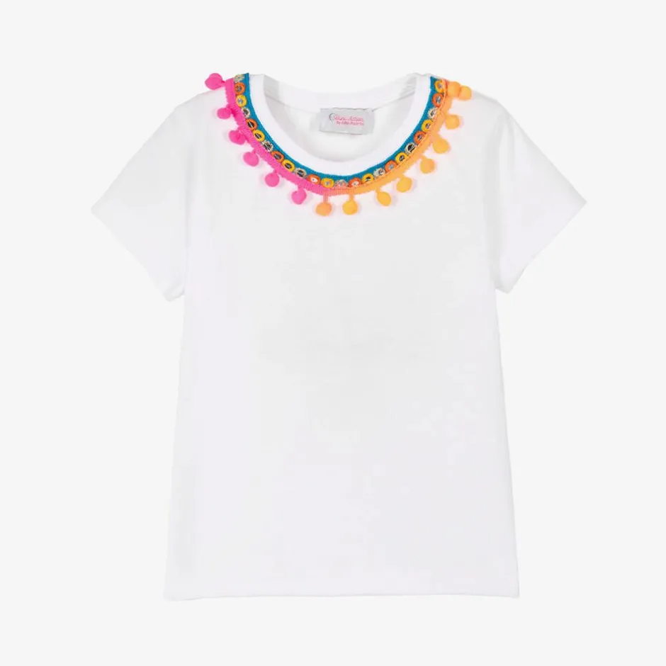 Selini Action White Cotton Pom-Pom T-Shirt Hot