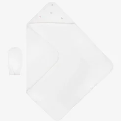 Kissy Kissy White Cotton Roses Hooded Towel & Mitt Set Clearance