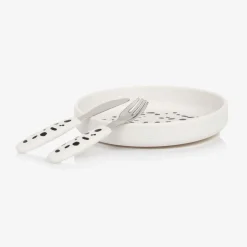 Elodie White Dalmatian Silicone Plate & Cutlery Set Hot