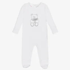 Guess White Embroidered Cotton Bear Babygrow Online