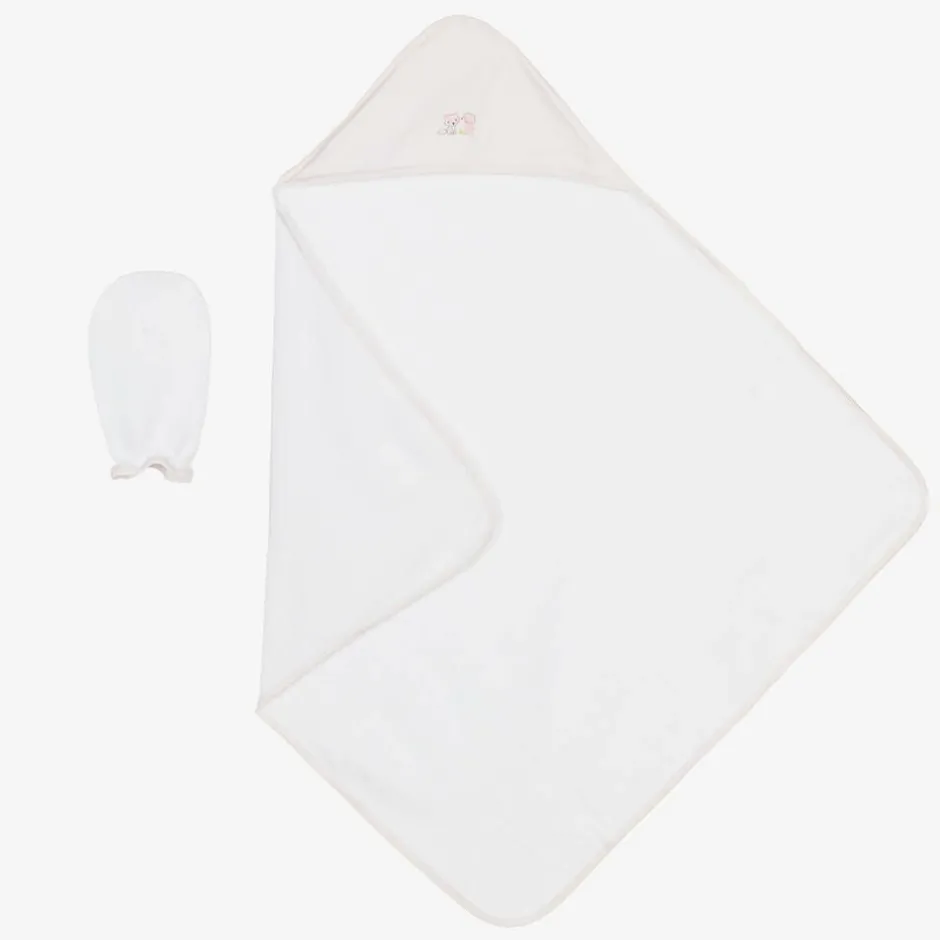 Kissy Kissy White Forest Fun Hooded Towel & Mitten Set Clearance
