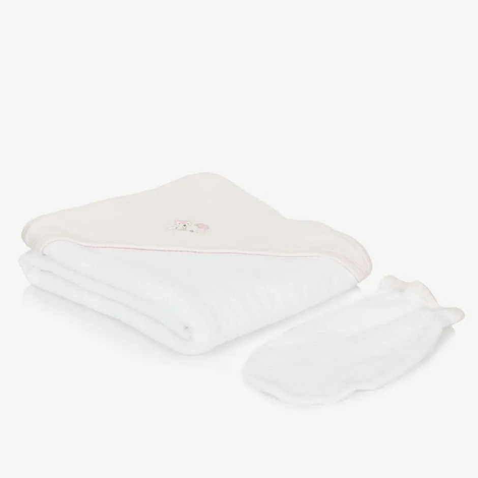 Kissy Kissy White Forest Fun Hooded Towel & Mitten Set Clearance