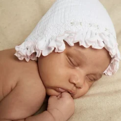Sarah Louise White Hand-Smocked Bonnet New