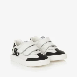 Dolce amp; Gabbana White Leather DG Velcro Baby Trainers Clearance