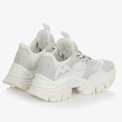 Moncler Enfant White Leather Lace-Up Trainers New