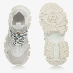 Moncler Enfant White Leather Lace-Up Trainers New