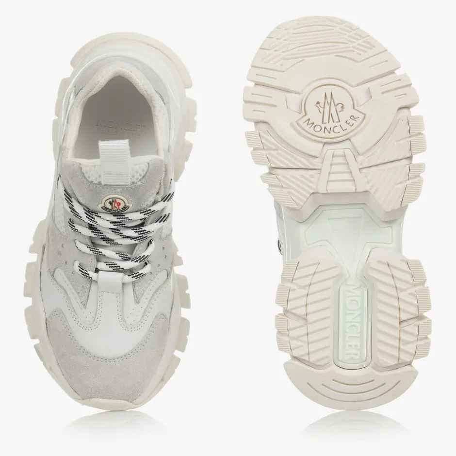 Moncler Enfant White Leather Lace-Up Trainers New