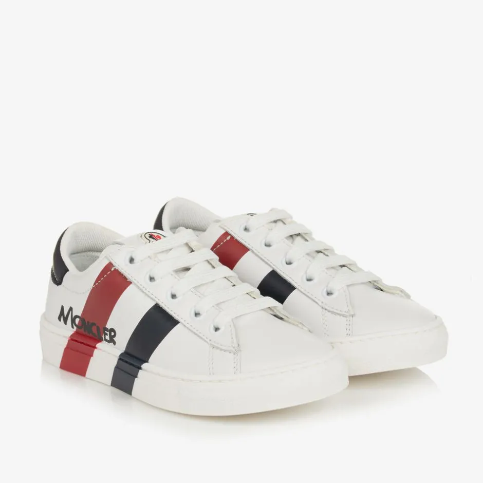 Moncler Enfant White Leather Logo Trainers Outlet
