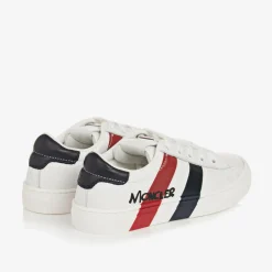 Moncler Enfant White Leather Logo Trainers Outlet