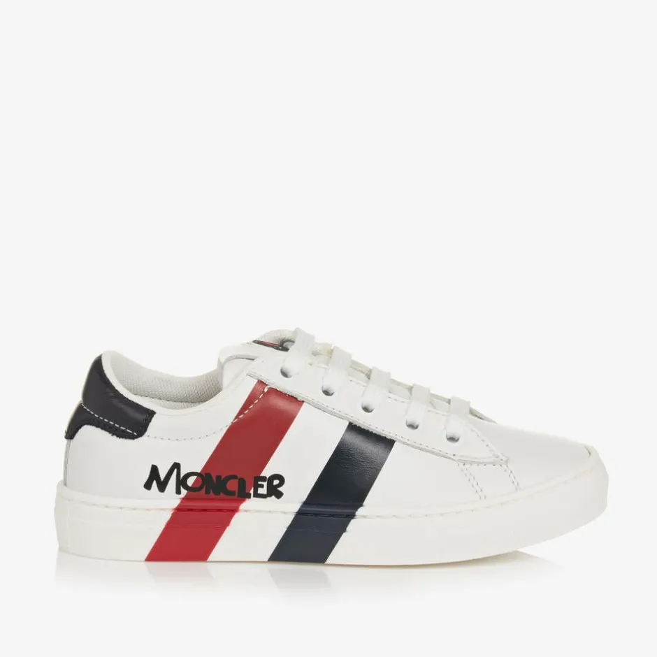 Moncler Enfant White Leather Logo Trainers Outlet