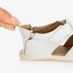 Tip Toey Joey White Leather Velcro Sandals Discount