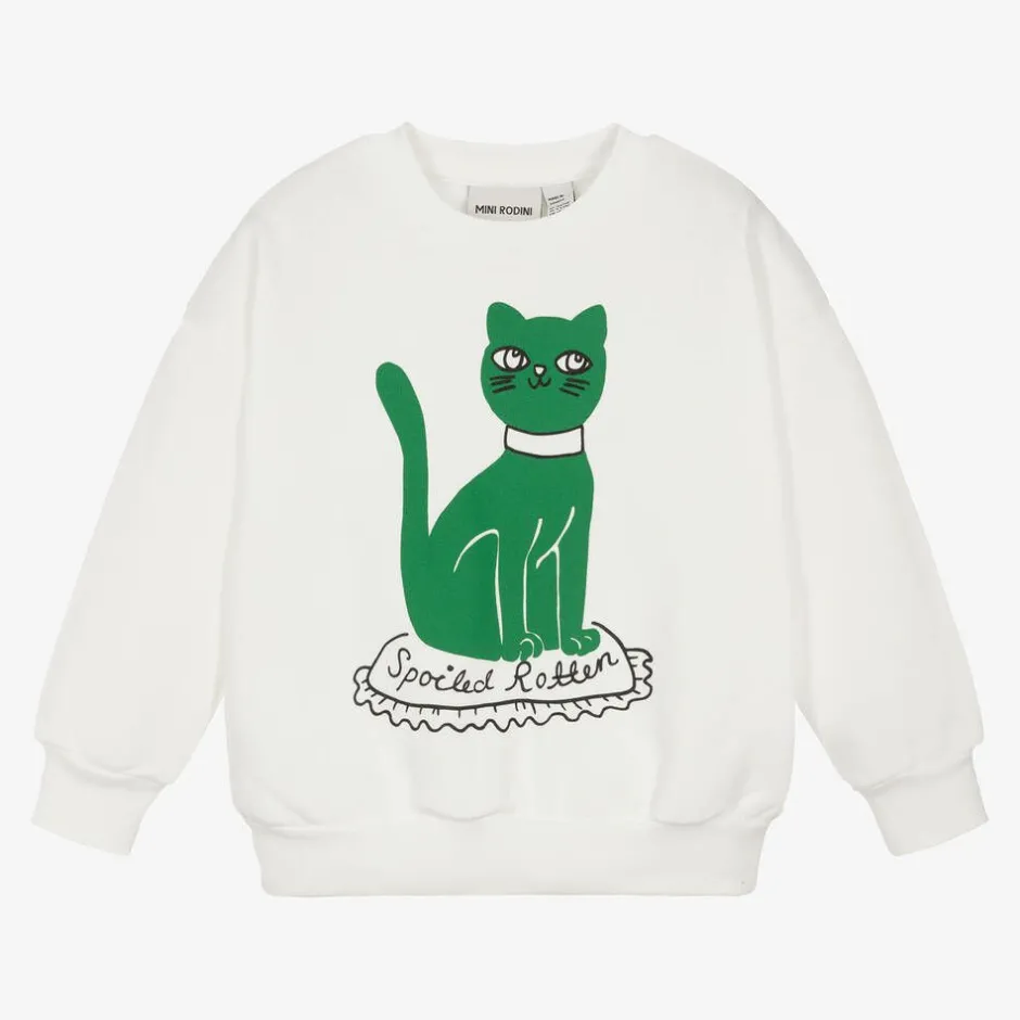 Mini Rodini White Organic Cotton Cat Print Sweatshirt Clearance