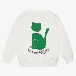 Mini Rodini White Organic Cotton Cat Print Sweatshirt Clearance