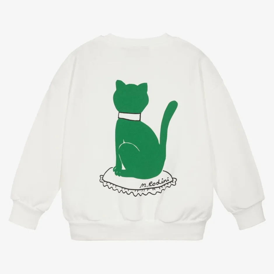 Mini Rodini White Organic Cotton Cat Print Sweatshirt Clearance