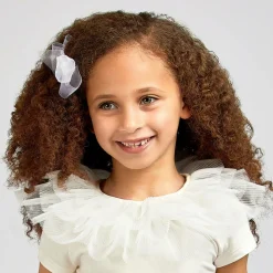 Peach Ribbons White Organza Bow Clip (12cm)