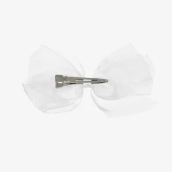 Peach Ribbons White Organza Bow Clip (12cm)