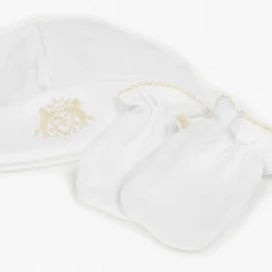 Marie-Chantal White Pima Cotton Baby Hat & Mittens Set Online