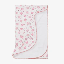 Kissy Kissy White Pima Cotton Heartfelt Hearts Blanket (73cm)