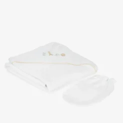 Kissy Kissy White Safari Squad Hooded Towel & Mitt Set New