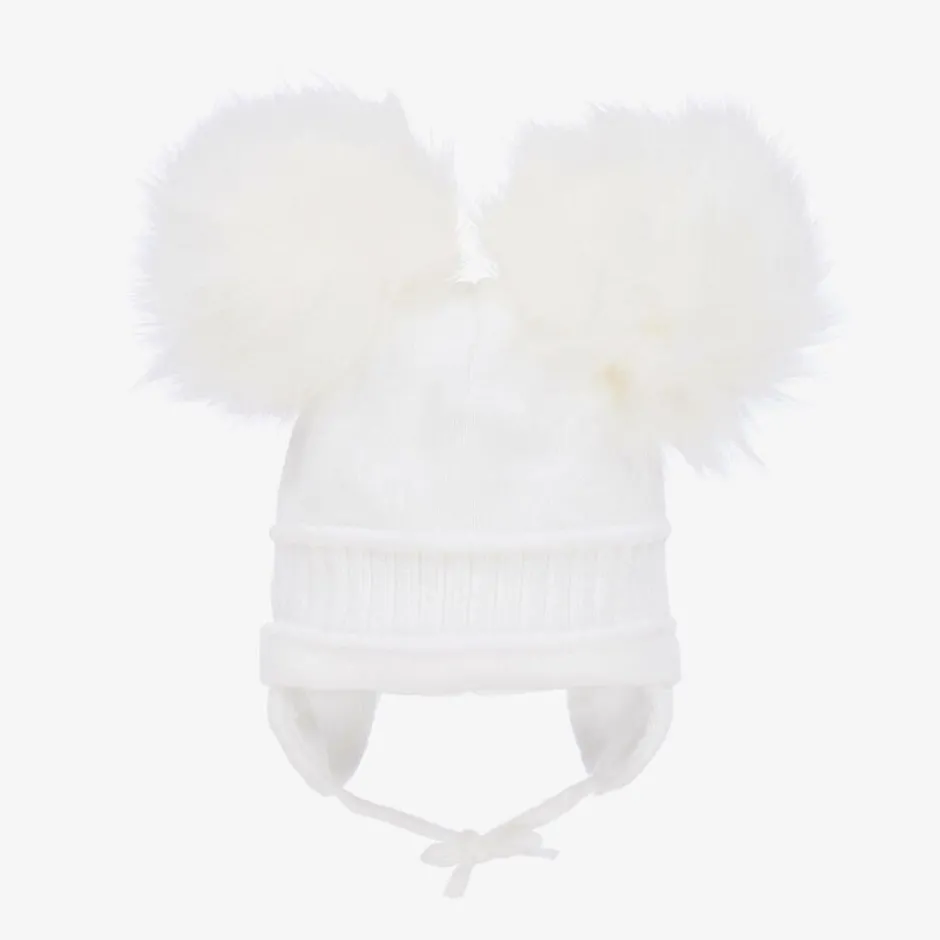 Sätila of Sweden White Tindra Double Pom-Pom Hat New