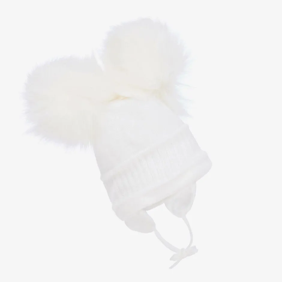 Sätila of Sweden White Tindra Double Pom-Pom Hat New