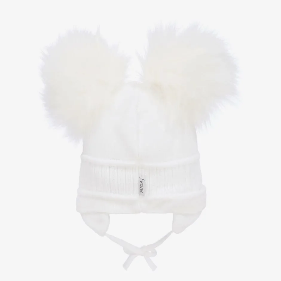 Sätila of Sweden White Tindra Double Pom-Pom Hat New