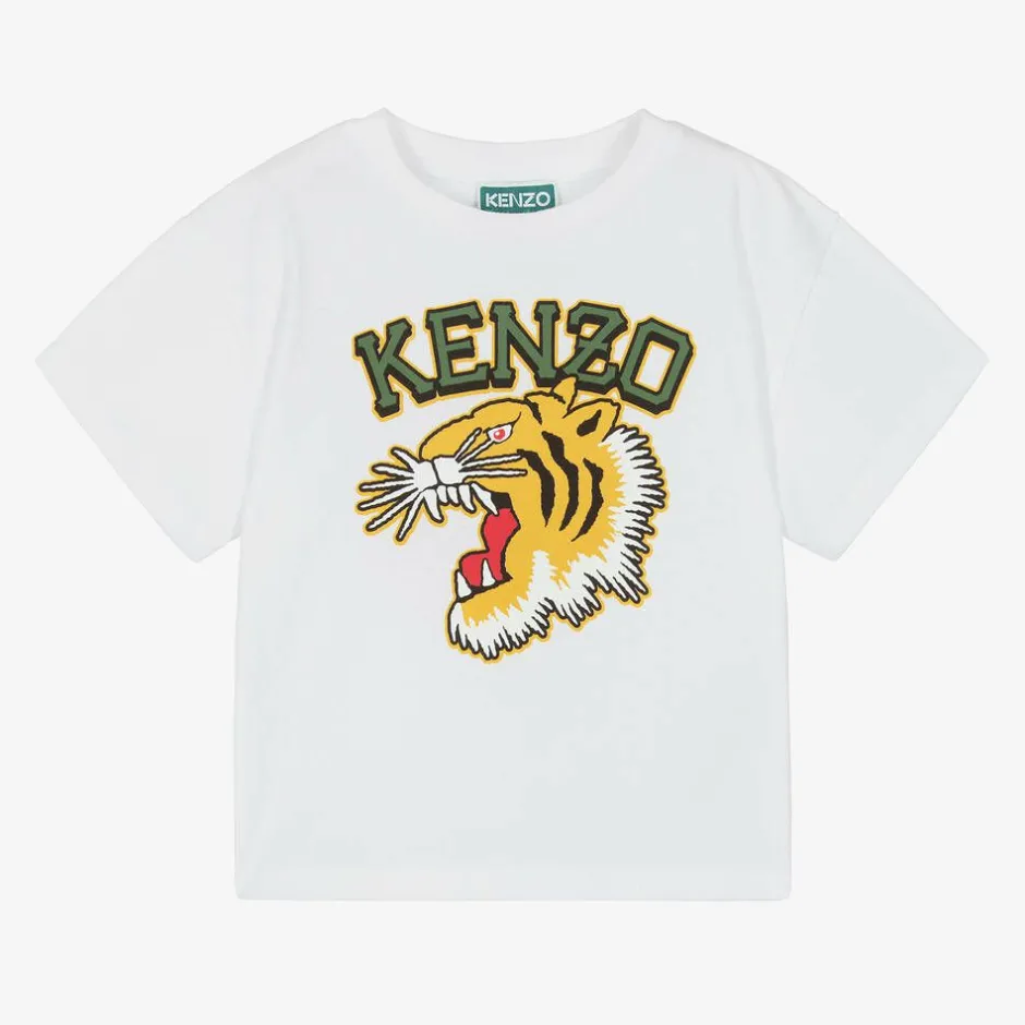 KENZO KIDS White Varsity Tiger Organic Cotton T-Shirt Discount