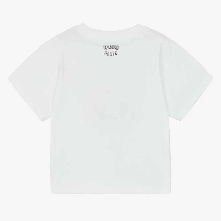KENZO KIDS White Varsity Tiger Organic Cotton T-Shirt Discount
