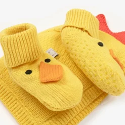 Stella McCartney Kids Yellow Cotton Chick Bonnet Set Clearance