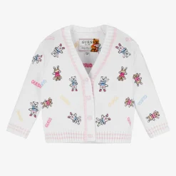 Guess Baby Girls White Cotton Bear Cardigan Online