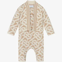 Burberry Beige Monogram Baby Romper Gift Set Hot