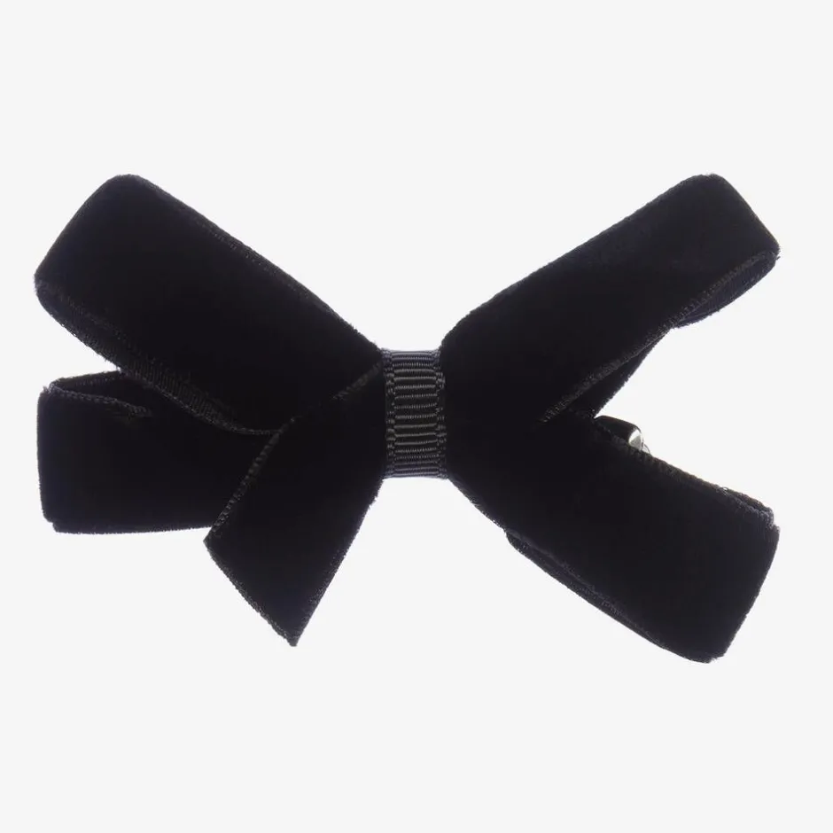 Peach Ribbons Black Velvet Bow Clip (7cm) Discount