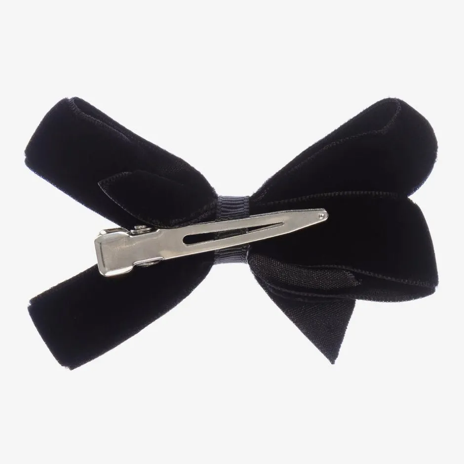 Peach Ribbons Black Velvet Bow Clip (7cm) Discount