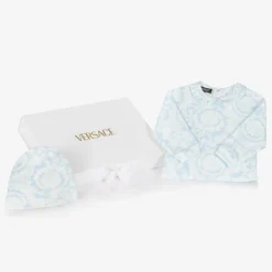 Versace Blue Cotton Babysuit & Hat Set Online