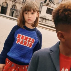 KENZO KIDS Blue Cotton Knit Sweater Online