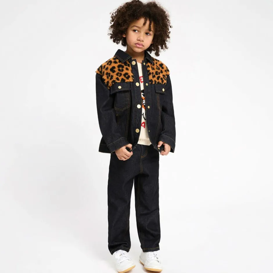 KENZO KIDS Blue Denim & Leopard Print Fleece Jacket Clearance