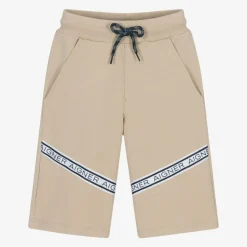 AIGNER Boys Beige Cotton Logo Tape Shorts Clearance