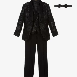 Romano Boys Black Floral Jacquard Suit Online
