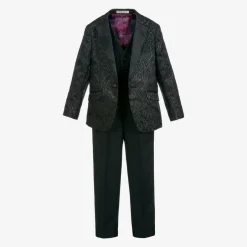 Romano Boys Black Jacquard Suit New