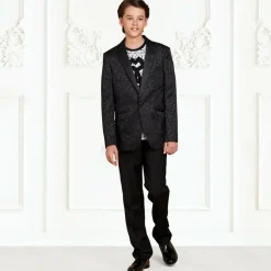 Romano Boys Black Jacquard Suit New