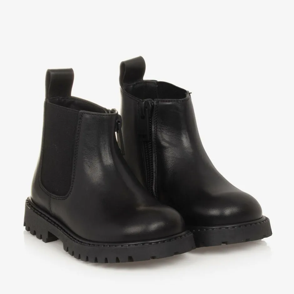 Versace Boys Black Leather Chelsea Boots Online