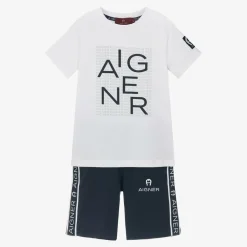 AIGNER Boys Blue & White Cotton Shorts Set Hot