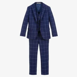 Romano Boys Blue Check Suit New