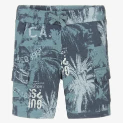 Guess Boys Blue Cotton Palm Tree Cargo Shorts Discount