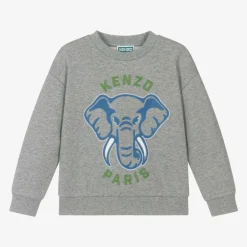 KENZO KIDS Boys Grey Cotton Elephant Sweatshirt Discount
