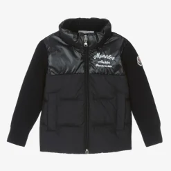 Moncler Enfant Boys Navy Blue Down Padded Knit Cardigan Discount