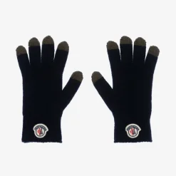 Moncler Enfant Boys Navy Blue Knitted Wool Gloves New