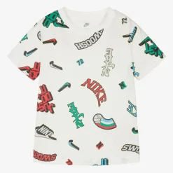 Nike Boys White Cotton Logo Print T-Shirt Clearance