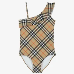Burberry Girls Beige Check Swimsuit Clearance