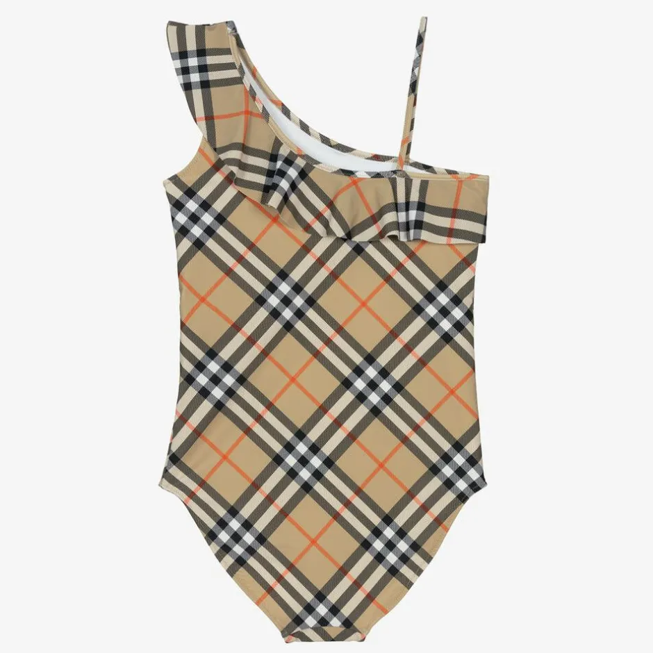 Burberry Girls Beige Check Swimsuit Clearance